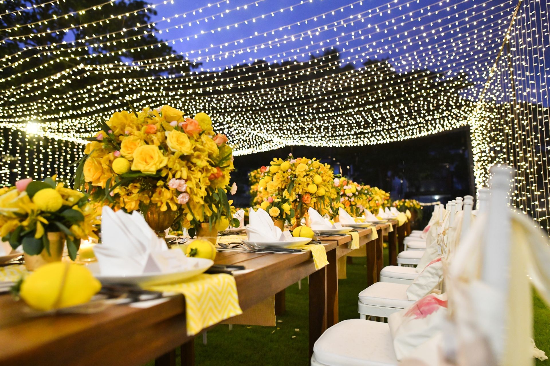 Wedding ceremony flowers setup